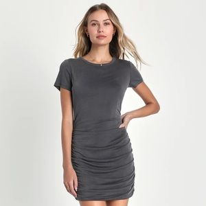 Grey Ruched Short Sleeve Mini Bodycon Dress